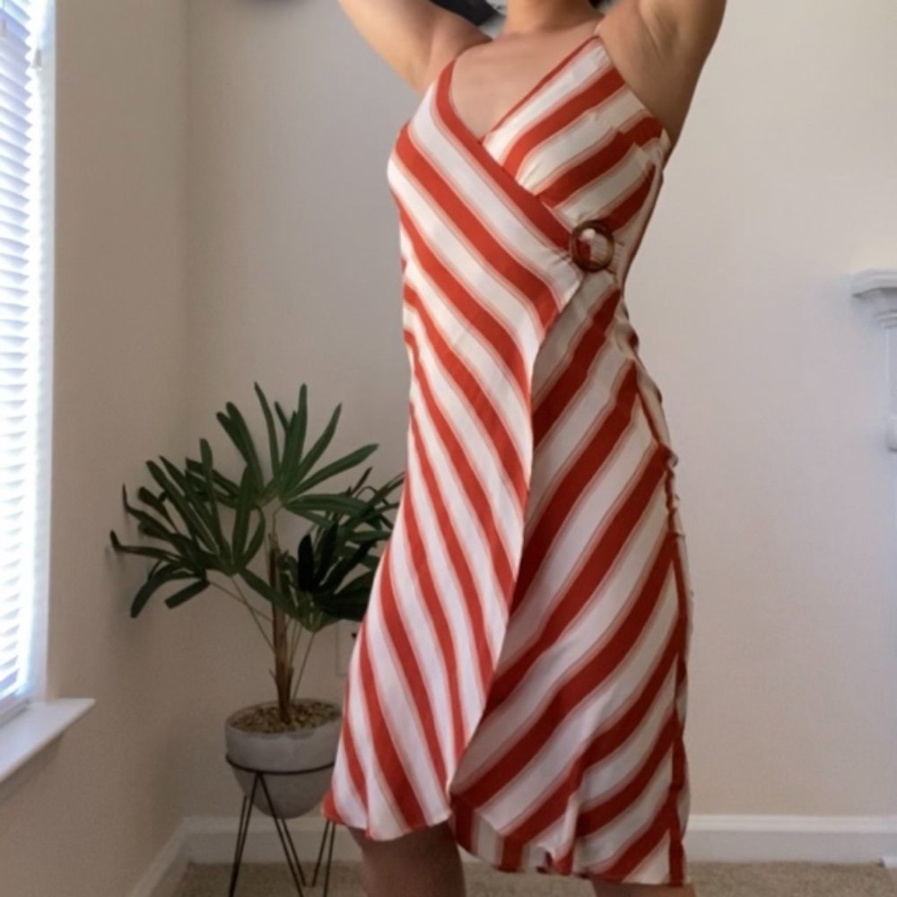 STRIPED ALTAR’D STATE MIDI WRAP DRESS
